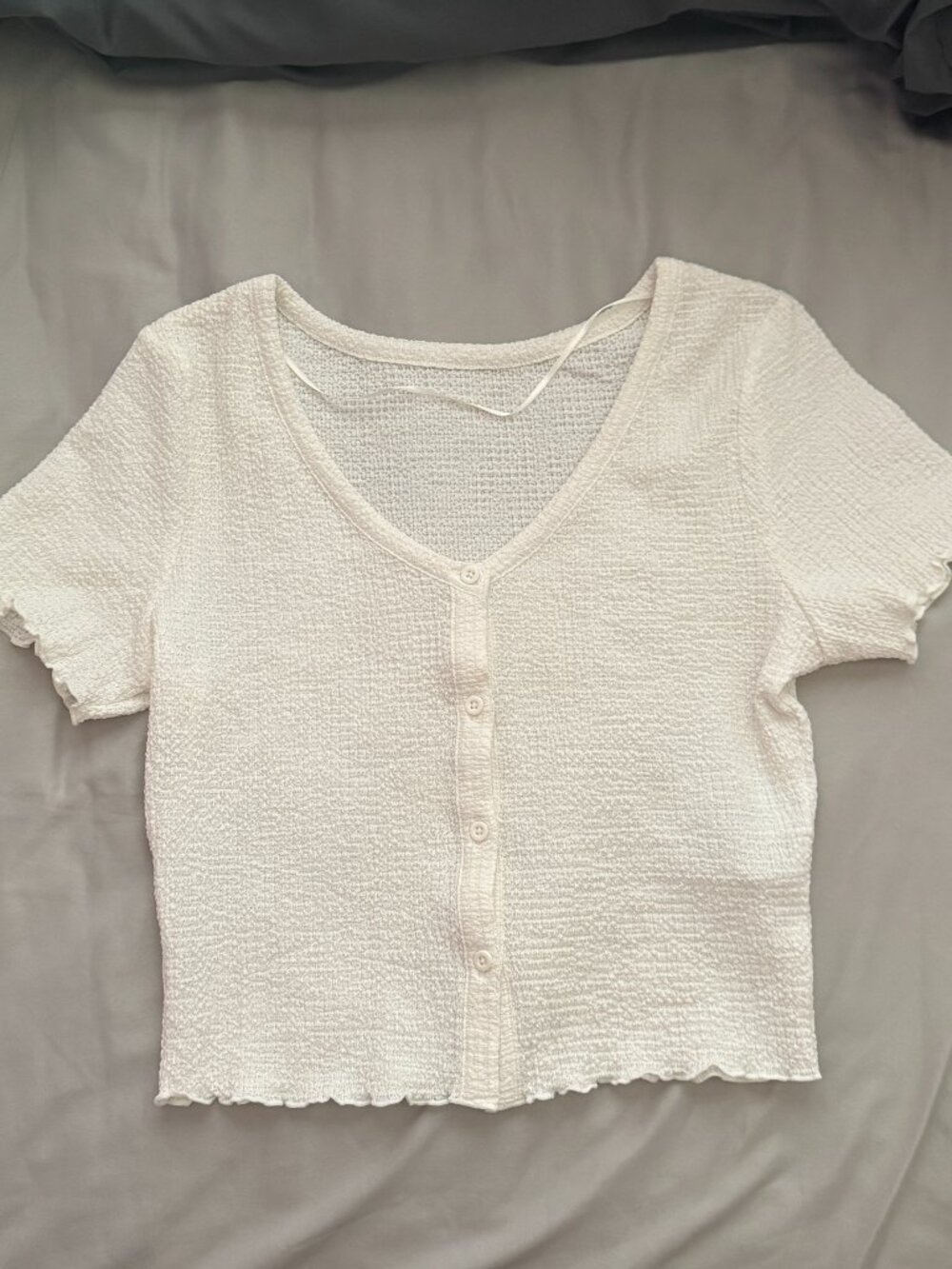 GU White Textured Cropped Cardigan